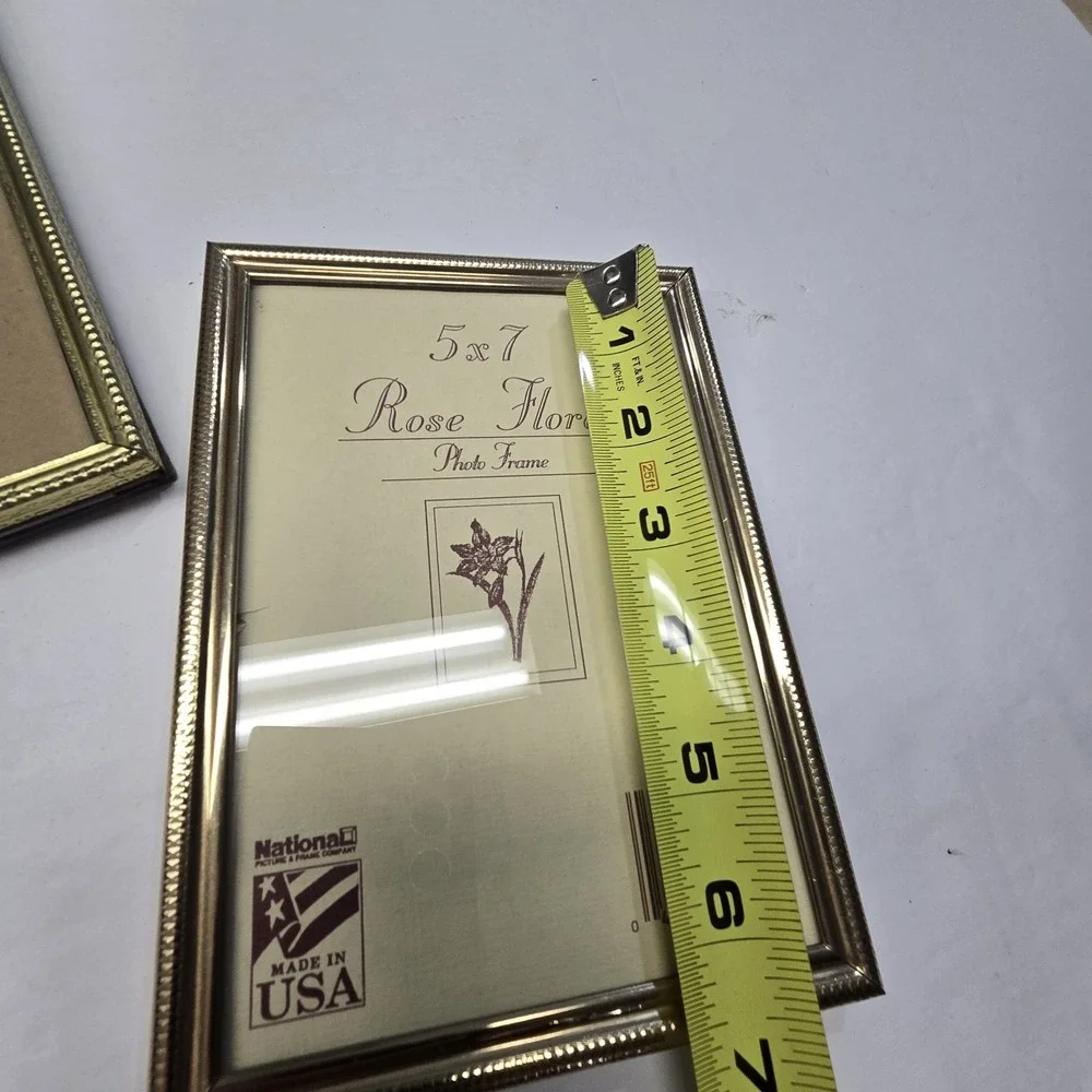 Vintage PAIR Gold Metal Photo Frames Ornate Easel Rectangle Hanging Cottagecore